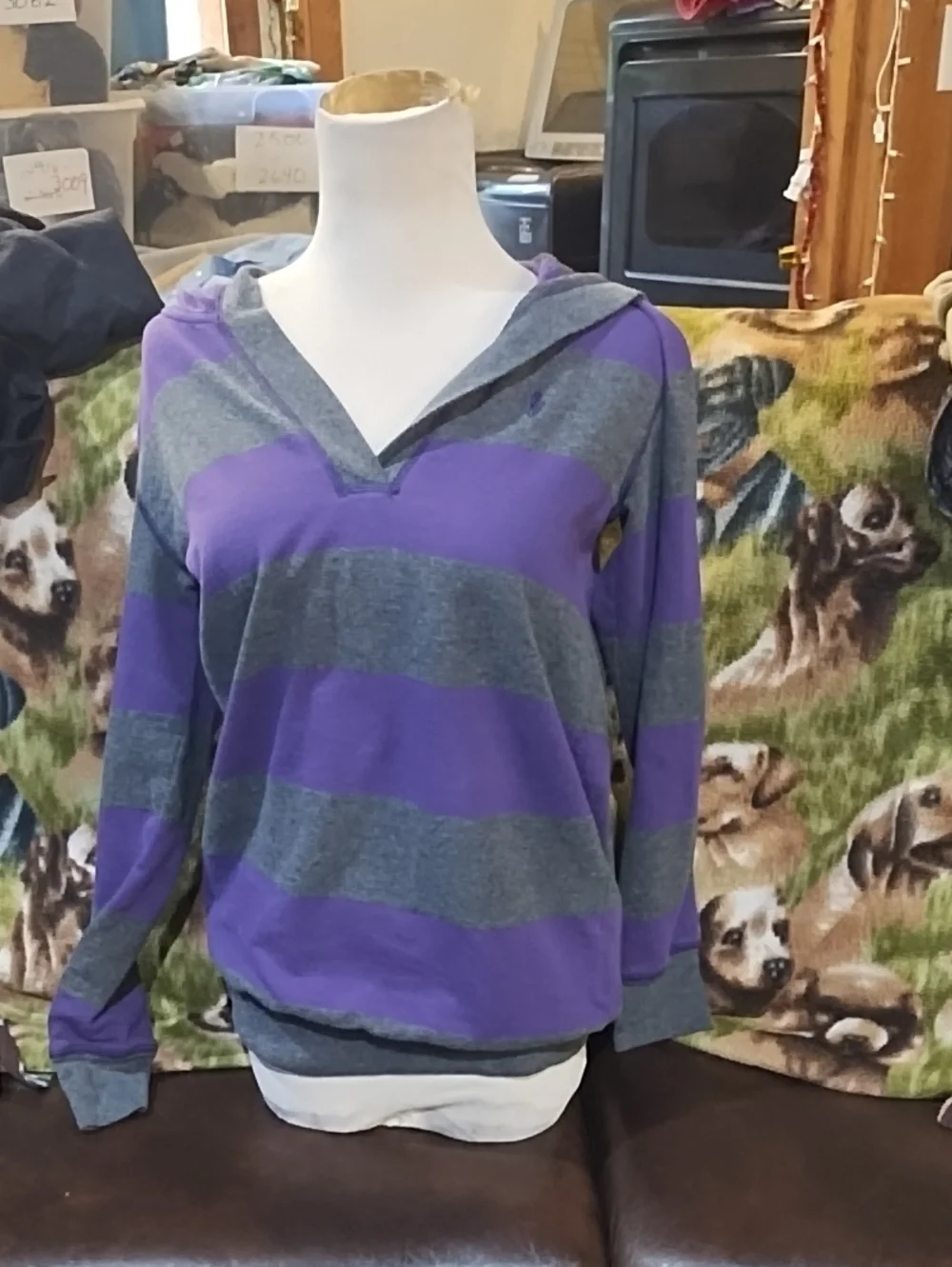 Ralph Lauren Striped Hooded Top in Purple and Gray